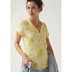 Anthropologie Pilcro Spliced-Neck Tee New Yellow White Floral Size XS ANTHRO NWT